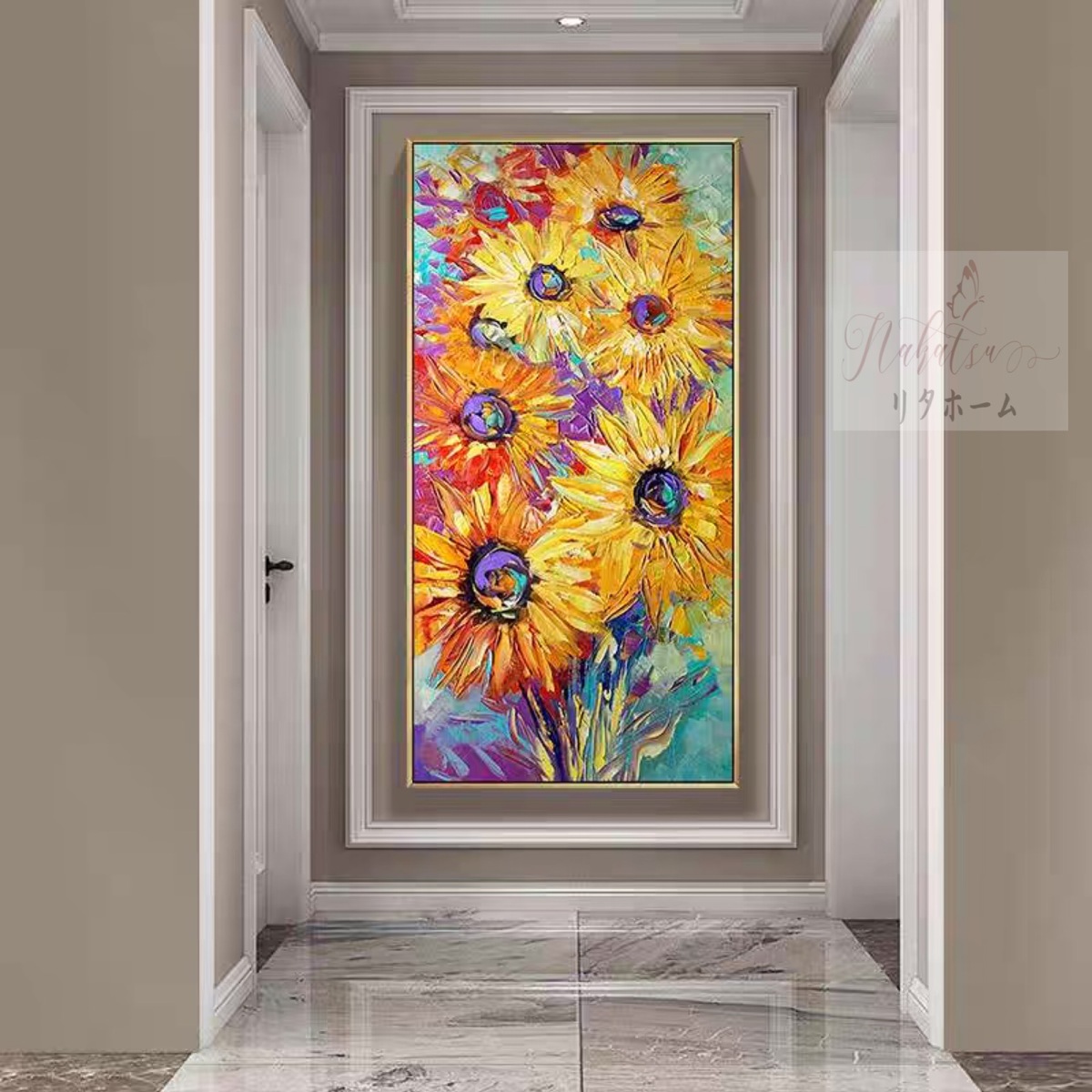A002024手作り油画 額つき 芸術品 絵図室内装飾壁飾りつけ 油彩壁画 購入注文能力のある 御膳上等感 日回り ひまわり