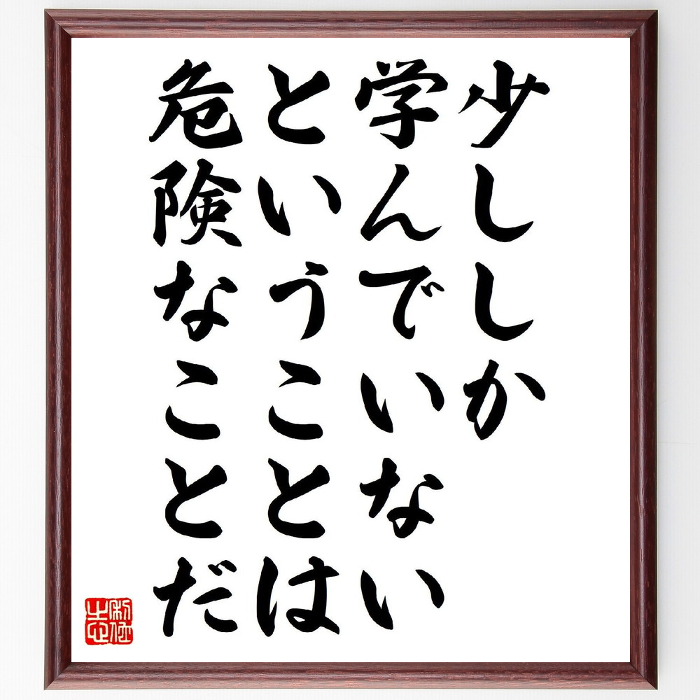 名言「少ししか学んでいないということは危険なことだ」手書き書道色紙額／受注後の毛筆直筆（学び 知識 教育 自己啓発 成長 危険性 情報収集 ｽｷﾙｱｯﾌﾟ 自己改善 探求心 名言 格言 座右の銘 ﾌﾟﾚｾﾞﾝﾄ 贈り物 お祝い 偉人 ｸﾞｯｽﾞ 心に～