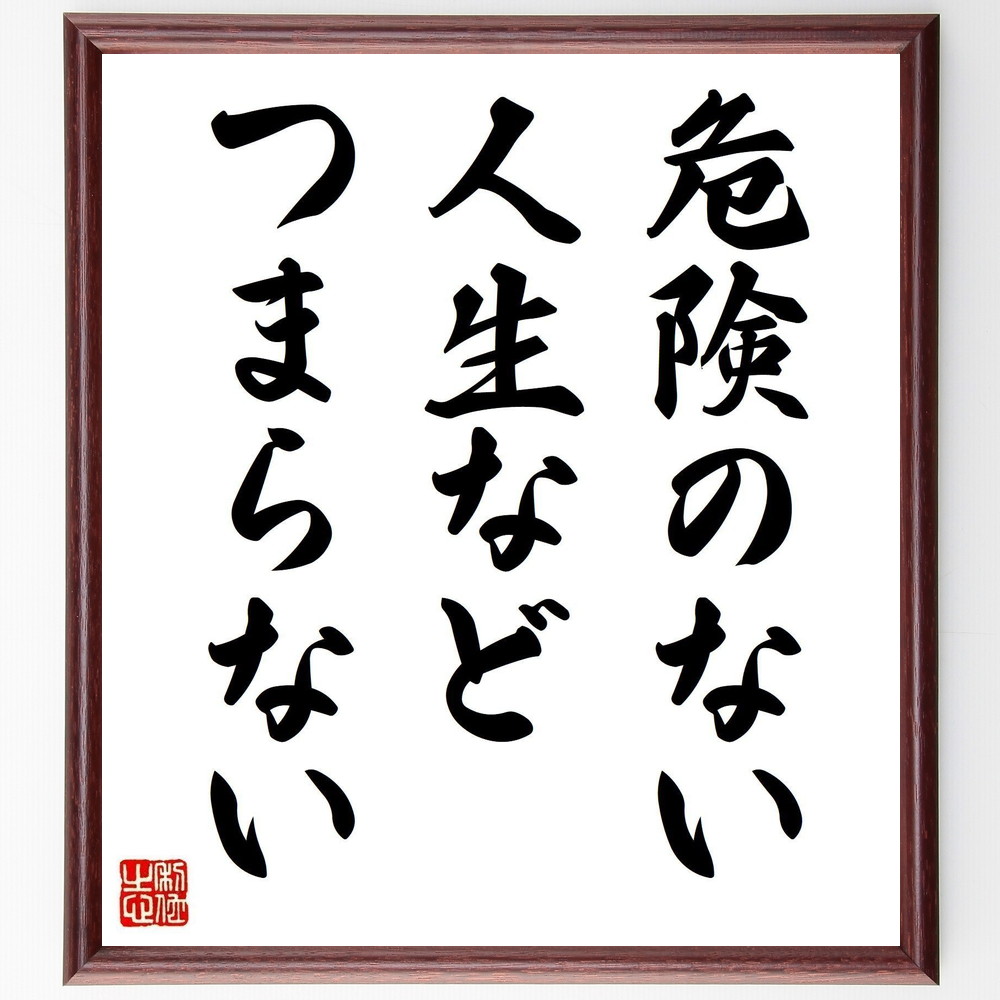 名言「危険のない人生などつまらない」手書き書道色紙額／受注後の毛筆直筆（ﾘｽｸ 冒険 ﾁｬﾚﾝｼﾞ 人生の楽しみ 成長 新しい経験 刺激 安全圏 自己発見 勇気 名言 格言 座右の銘 ﾌﾟﾚｾﾞﾝﾄ 贈り物 お祝い 偉人 ｸﾞｯｽﾞ 心に響く 短い ～