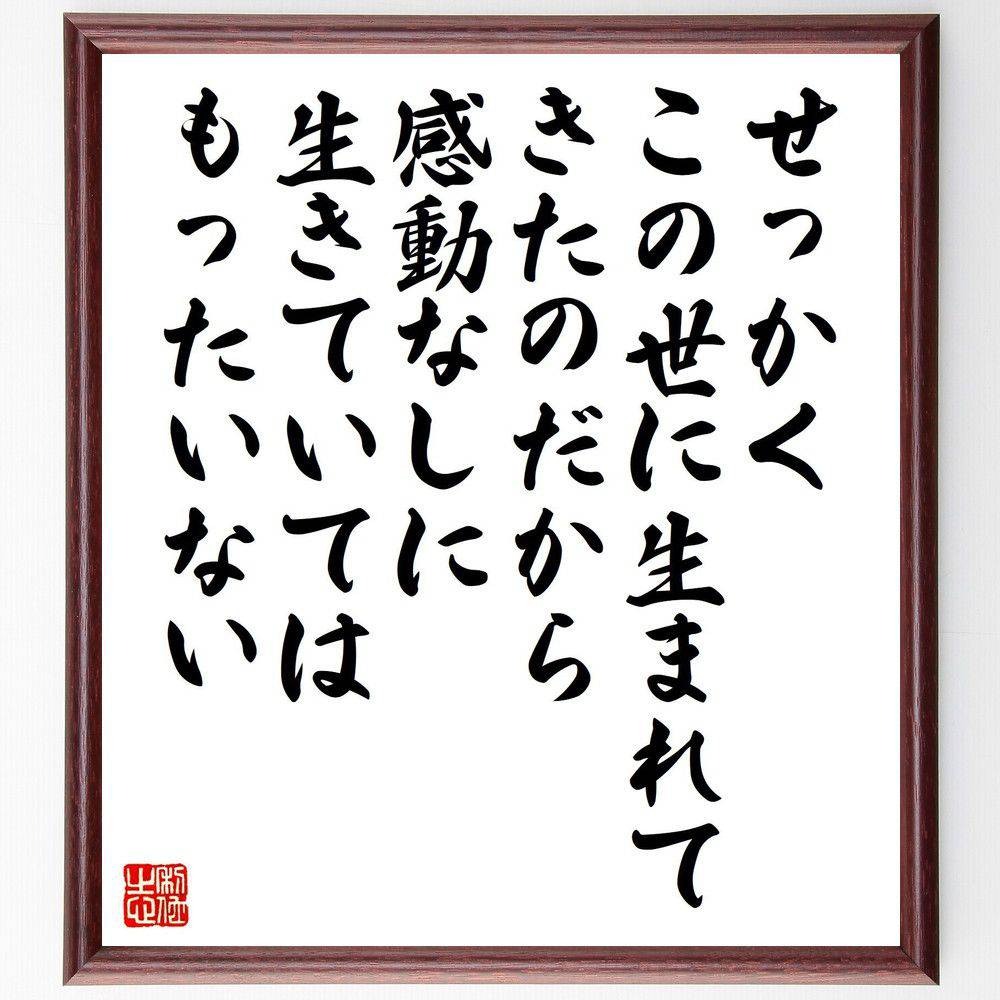 名言「せっかくこの世に生まれてきたのだから、感動なしに生きていてはもったいない」手書き書道色紙額／受注後の毛筆直筆　（感動 名言 朝吹登水子 人生の意味 自己啓発 幸福 経験 感情 生き方 文化 朝吹登水子 名言 格言 座右の銘 ﾌﾟﾚｾﾞﾝﾄ 贈り物～