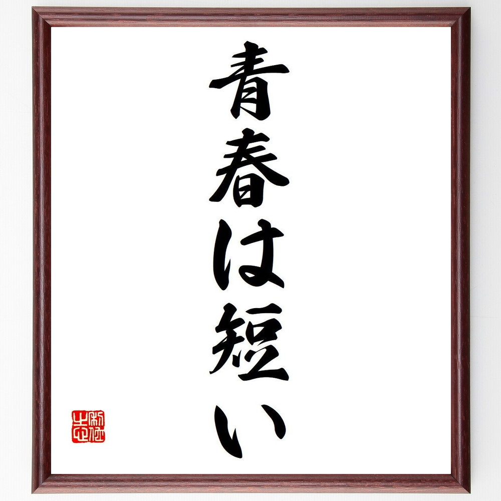 名言「青春は短い」手書き書道色紙額／受注後の毛筆直筆（青春の意味 若さの大切さ 青春の思い出 青春を楽しむ 時間の大切さ 若者の悩み 青春の名言 青春の過ごし方 短い青春 青春の瞬間 名言 格言 座右の銘 ﾌﾟﾚｾﾞﾝﾄ 贈り物 お祝い 偉人 ｸﾞｯ～
