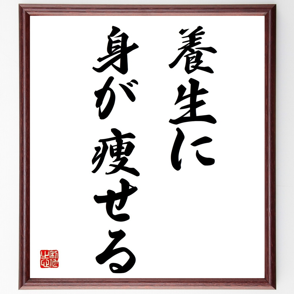 名言「養生に身が痩せる」手書き書道色紙額／受注後の毛筆直筆（養生 健康 名言 生活習慣 自己管理 日本のことわざ 心身のﾊﾞﾗﾝｽ 健康法 ｽﾄﾚｽ管理 生活改善 名言 格言 座右の銘 ﾌﾟﾚｾﾞﾝﾄ 贈り物 お祝い 偉人 ｸﾞｯｽﾞ 心に響く 短い～