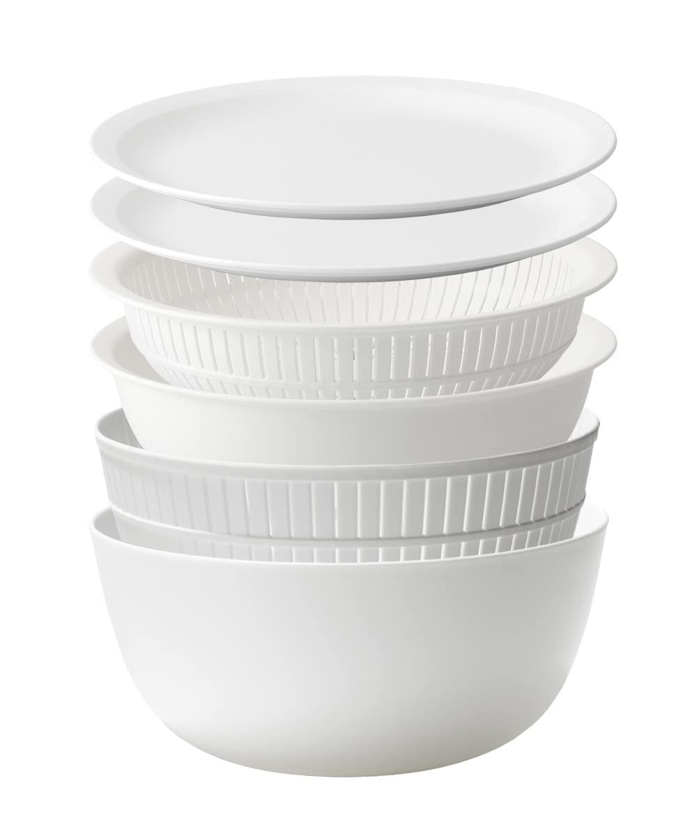 ライクイット (likeーit) ざる ボウル 電子レンジ対応 Colander＆Bowl 米とぎにも使える ザルとボール ホワイト 6点セット 日本製 水切り 湯切り可能 耐熱ボウル