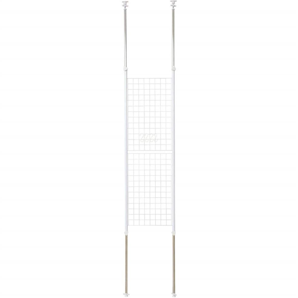 山善(YAMAZEN) 突っ張り パーテーション (ワイヤータイプ) 幅45×奥行5×高さ166.5-295.5cm (フック4個付き) 壁掛け 収納 壁面収納 天井 間仕切り 組立品 ホワイト SP-45(W)