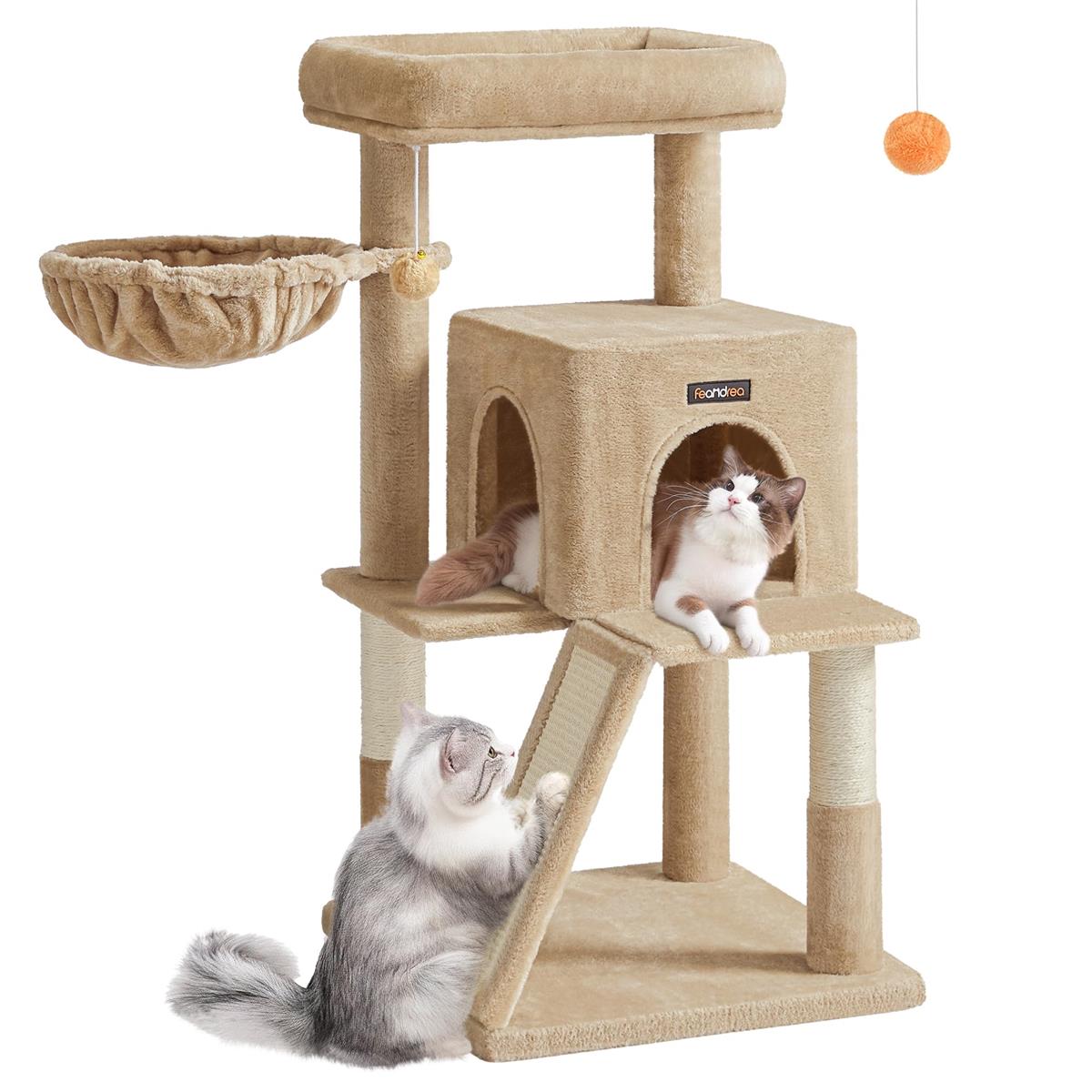 FEANDREA キャットタワー 猫タワー大型猫 ハンモック耐荷重10KG 猫タワー 天然サイザル 広いハウス 多頭飼い 安定性 高さ96cm マンチカン・子猫・既存品対応 転落防止猫タワー PCT051K03