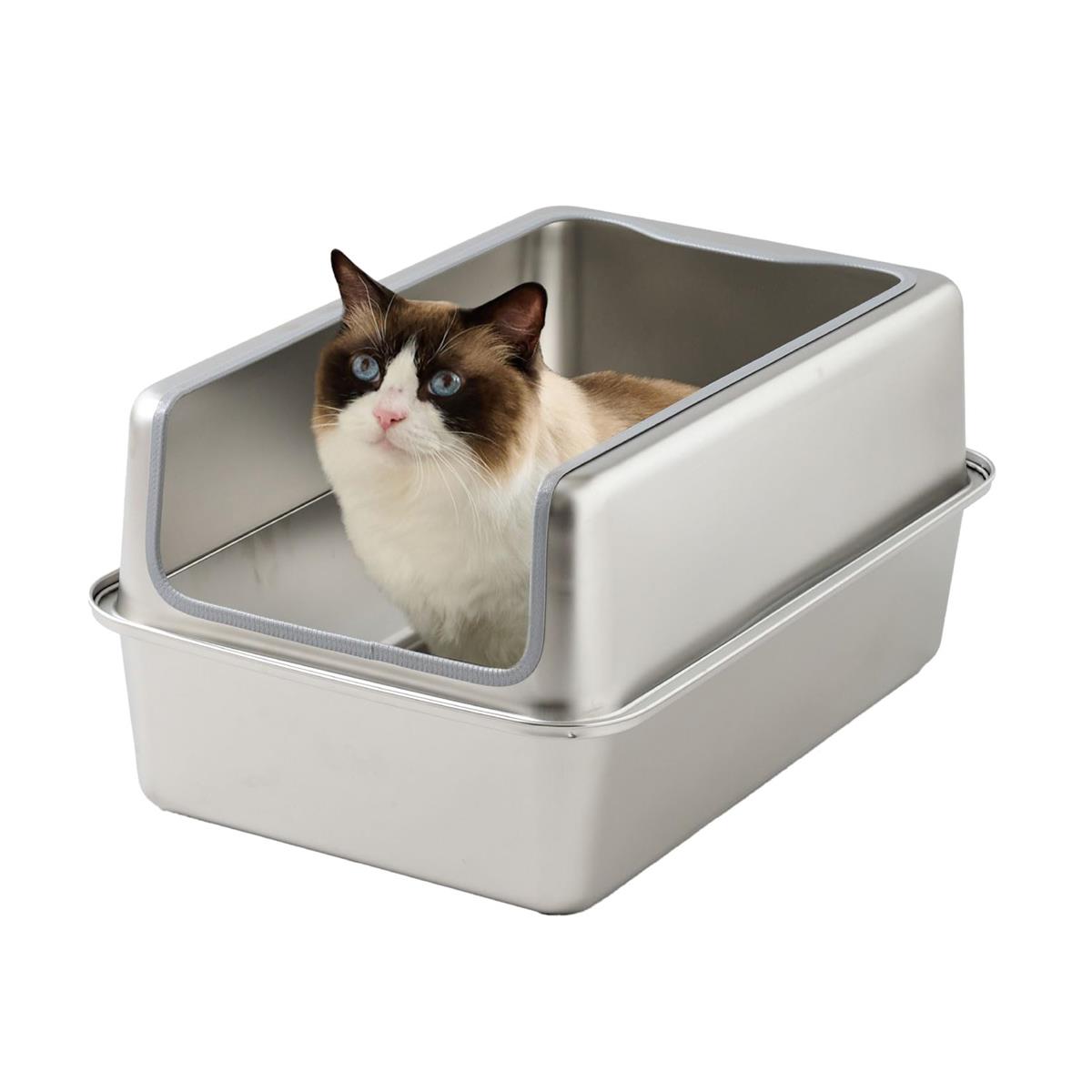 【OFT】 ステンキャットトイレ Plus しろがね色 大きさ(約)：幅40.5×奥61×高29珊 猫 猫 ねこ 大型 大層らしい 取りまかなう 本体 飛散 飾り気の無い 飛び散る 奥行きのある 洗える 散らかりにくい OFT 猫砂 本体 愛玩動物 書き割り 今めかしい 分かりやすい 高め 大きめ 猫