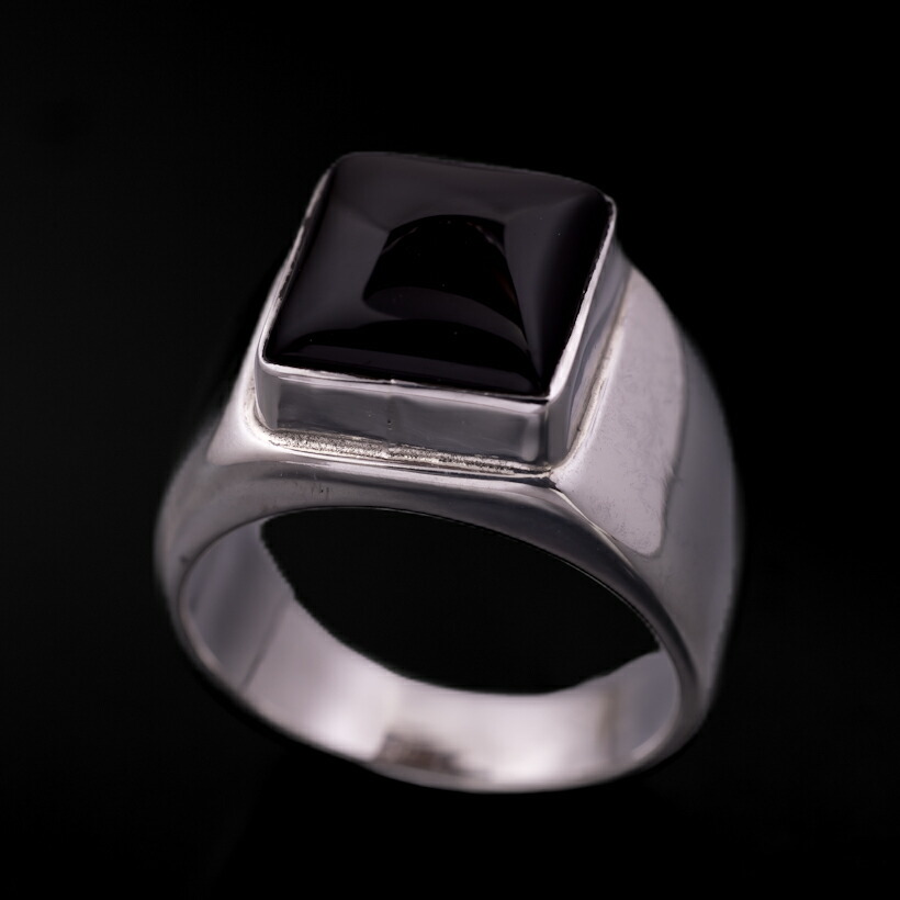 オニキス 書き判 しろがね色 輪っか 【RM Jewelry】