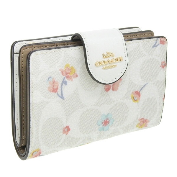 在庫限り コーチ Coach Signature Floral Medium Corner Zip Wallet 二つ折財布 財布 チョークマルチ レディース C8741imcah アウトレット 全品ポイント10倍 4日時