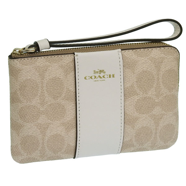 コーチ 小物 レディース ポーチ アウトレット コーティングキャンバス×レザー サンド×チョーク CRN ZIP SIG LTH STRP CW854IMXDM COACH