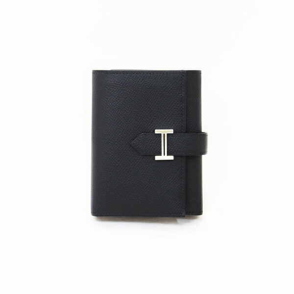エルメス HERMES 二つ折り金入れ ベアン ヴェルソ ウォレット ノワール×しろがね色 Bearn verso wallet H082983CKBE