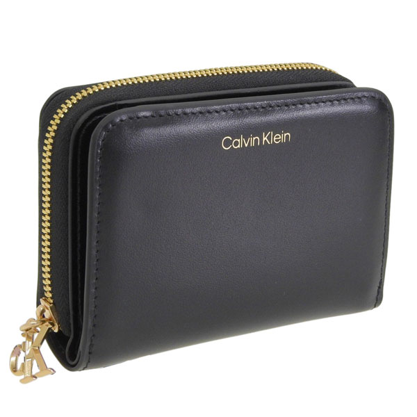 カルバンクライン 財布 レディース 二つ折り財布 レザー ブラック CK MEDIUM FLAP ZIP AROUND LV04F1075G-BLACK CALVIN KLEIN