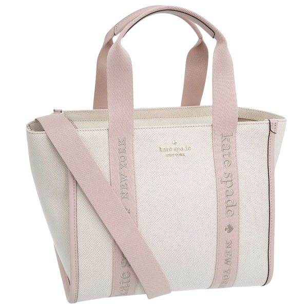 ケイトスペード バッグ レディース 2WAY ショルダーバッグ アウトレット キャンバス ホワイト&times;ピンク KIP SAMLL TOTE KG767-651 KATE SPADE｜リヴェラール店