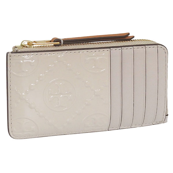 トリーバーチ 小物 レディース カードケース レザー クリーム T MONOGRAM PATENT EMBOSSED ZIP CARD CASE 158860-108 TORY BURCH|リヴェラール店