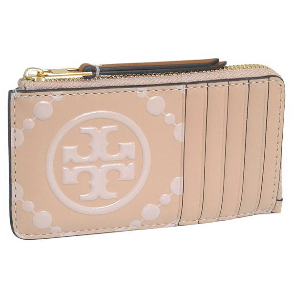 トリーバーチ 小物 レディース カードケース レザー ピンク T MONOGRAM CONTRAST EMBOSSED ZIP CARD CASE 158862-250 TORY BURCH|リヴェラール店