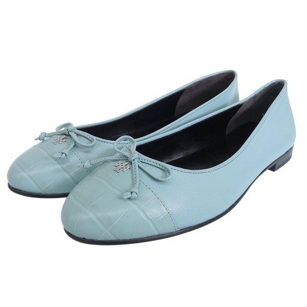 トリーバーチ 靴 レディース パンプス 逃げ口 23.5糎 なめし革 青み CAP-TOE BALLET 165366-400235 TORY BURCH