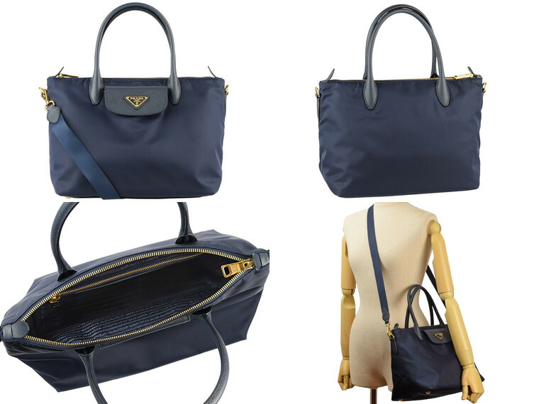 プラダ トートバッグ プラダ アウトレット Prada レディース 可愛い 新品 1ba106tesa Balt Zz Prada かわいい ナイロン 金具ゴールド バッグ 2wayトートバッグ バルティコ ネイビー レザー 送料無料 ファッション かわいい 可愛い オシャレ おしゃれ リヴェラール