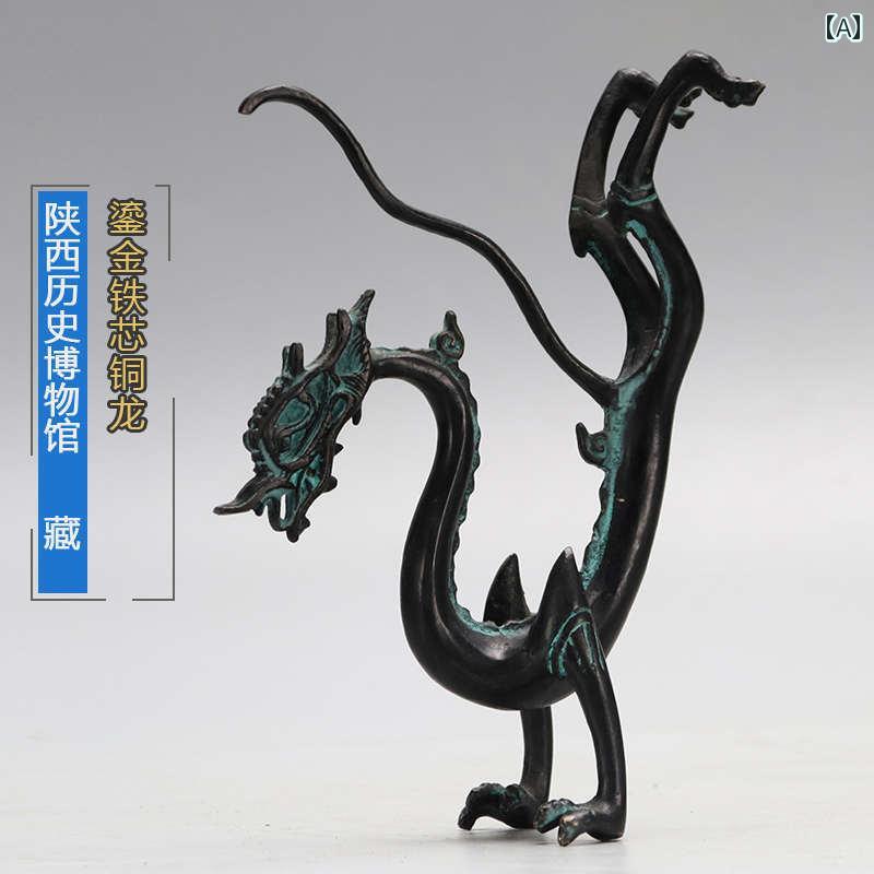 アンティーク　雑貨　DIY アンティーク ドラゴン ブロンズ 鉄 芯 装飾品 歴史 博物 館 金 メッキ 銅 唐代の 歩行