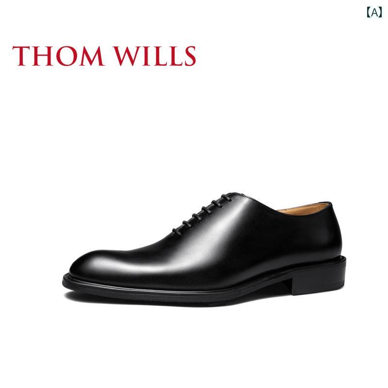 ビジネス 革靴 シューズメンズ ThomWills オックスフォード シューズ メンズ 英国製 ブラック ホール レザー 革靴 ビジネス フォーマルウェア 春夏画像