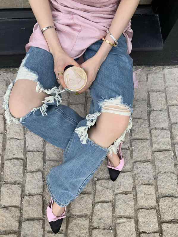 ジーンズズボン下 お上さん用 御機嫌酉の方角 裂け目 ワイドレッグ 引っ切り無い  青色 春夏 軽さ 伸縮性 吸湿速乾 心地よい 普段使い走り 通い用 ジーンズ原料品 ビッグ影ぼうし