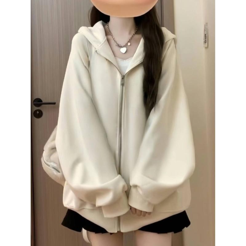 パーカー 女性用 秋冬 杏色 フード付き 厚手 コットン 素材 ゆったり シルエット ラフスタイル 長袖 カーディガン ジッパー タイプ ロング丈 暖かみ コーデ アイテム 軽量 吸湿 速乾 加工 ベーシック