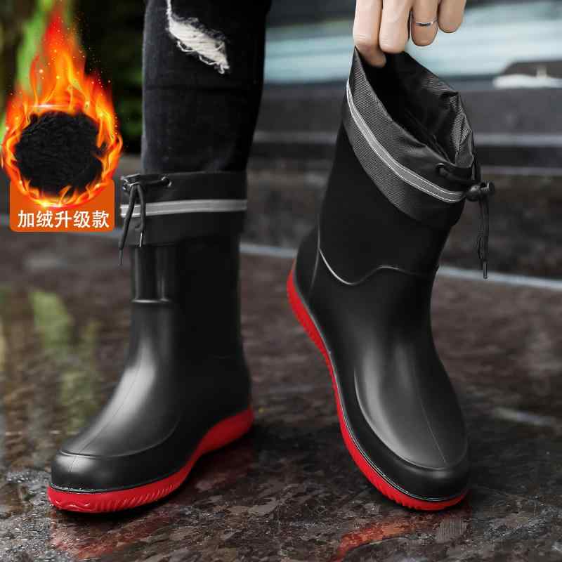 シューズ メンズ ハイカット 防水 アウトドア 雨靴 職場用 キッチン用 厚手 起毛 綿素材 秋冬 暖か レインシューズ 長靴 大きめサイズ 屋外用