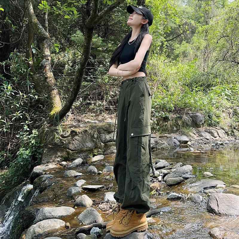 レディース ミリタリーグリーン 速乾 ワイドレッグ ワークパンツ 夏用 アウトドア 登山 カーゴ ズボン 吸湿速乾 快適 機能性 ボトムス