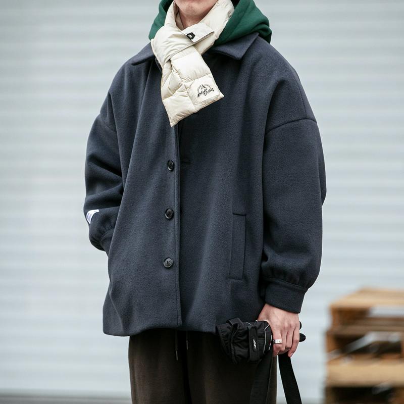 コート メンズ レトロ 秋冬 厚手 ショート丈 ウール素材 ゆったりシルエット 柔らかい 快適 普段使い ストリートスタイル｜リバーパディ