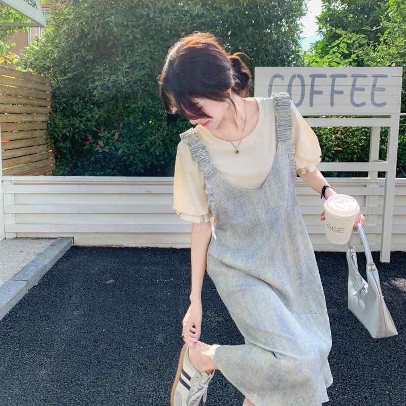 衣裳 レディース 夏 ズボン吊り付き添い人 青碧 グラデーション染め 特殊 ゆったり風 韓国表現スタイル 心地よい 軽さ 吸湿速乾 書き割り御召しもの