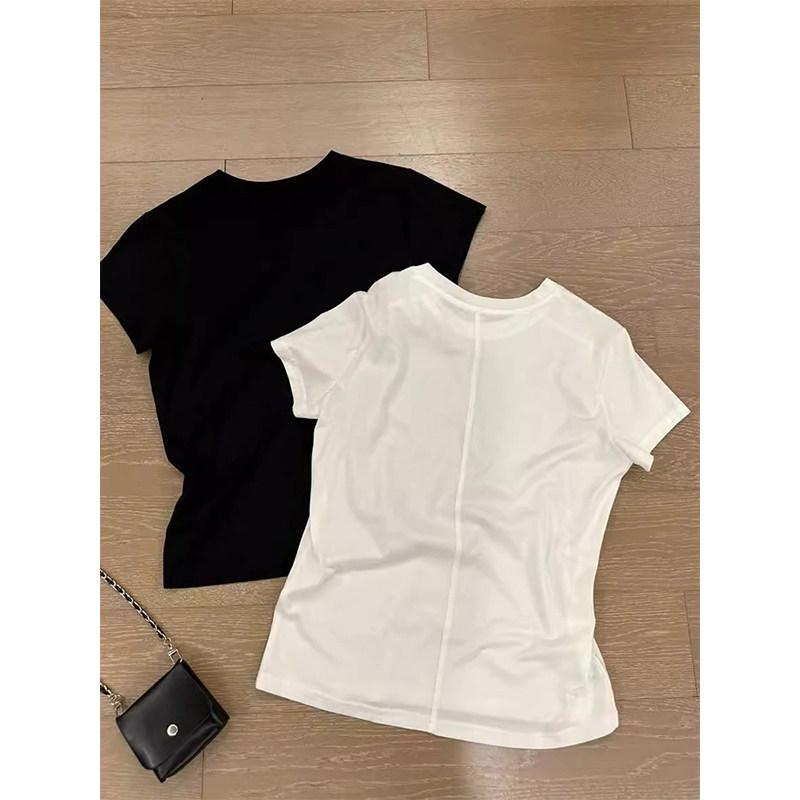 ベーシック Tシャツ 韓国 シンプル クルーネック プルオーバー コットン 短袖 高級感 ゆったり カジュアル 通勤用 インナー レイヤード 普段使い オフィス コーディネート