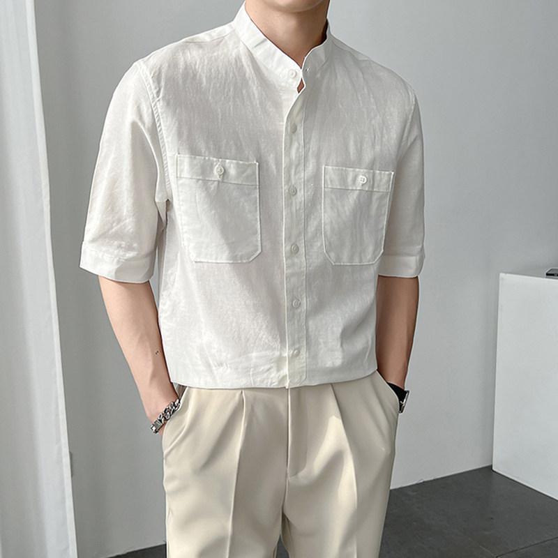 メンズ シャツ 麻 七分袖 夏用 カジュアル トップス 軽量 通気性 リラックスフィット 再生繊維 混 吸湿速乾 機能 アイボリー ベージュ 色