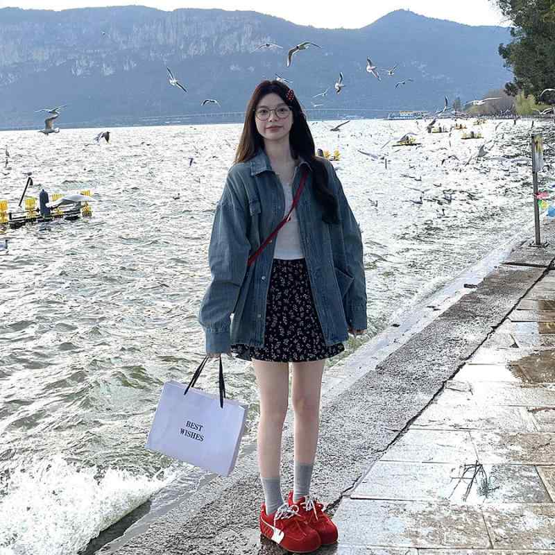 レディース デニムジャケット ウォッシュ加工 アメリカン レトロ 春 フィット BF ゆったり風 シャツ トップス カジュアル アウター デニム素材