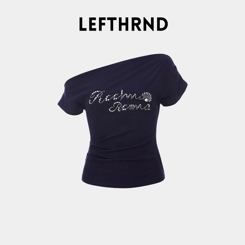 レディース Tシャツ オフショルダー 肩出し 短め トップス アルファベットプリント ラインストーン セクシー風 夏用 軽量 伸縮性 吸湿速乾