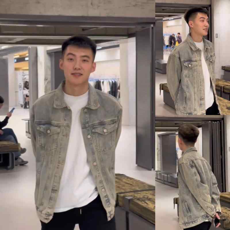 ジーンズ上衣 成人男性用 日月 レトロ 分かりやすい 韓国 心地好い 折りかえし襟 今めかしい 全能 アウター 向け ジーンズ出どころ 綿織物混 普段使い走り 耐久性