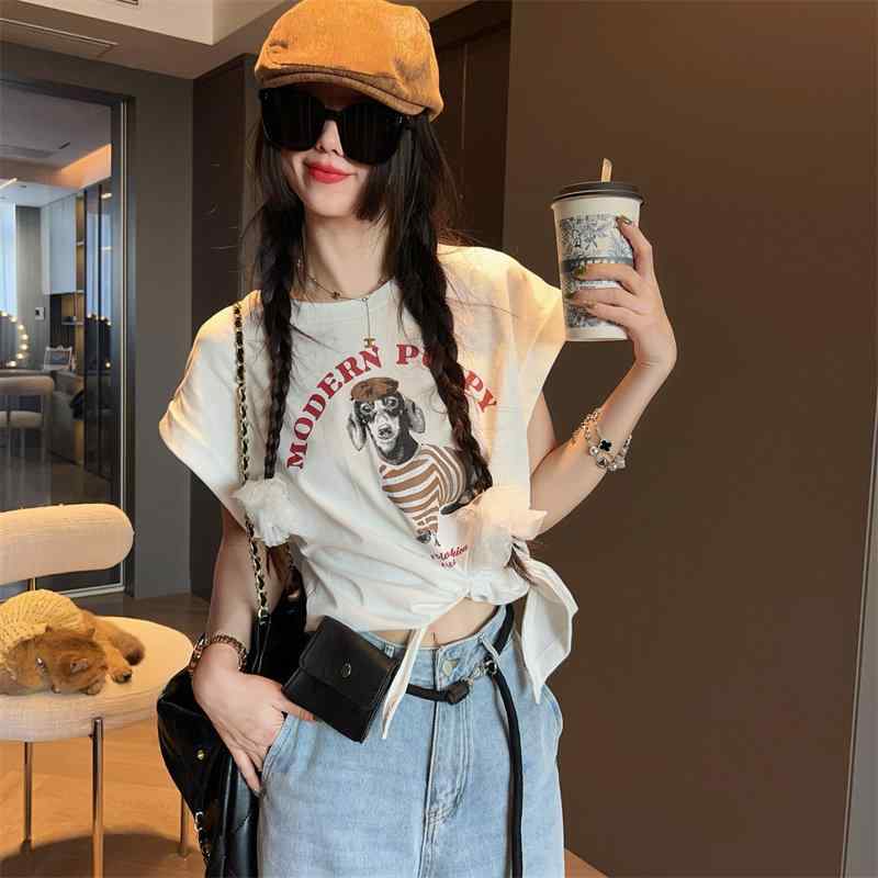トップス レディース 夏 レトロ ヴィンテージ 短袖 Tシャツ 細身 クロップド丈 吸湿速乾 カジュアル ベーシック コーディネート 万能 スタイル