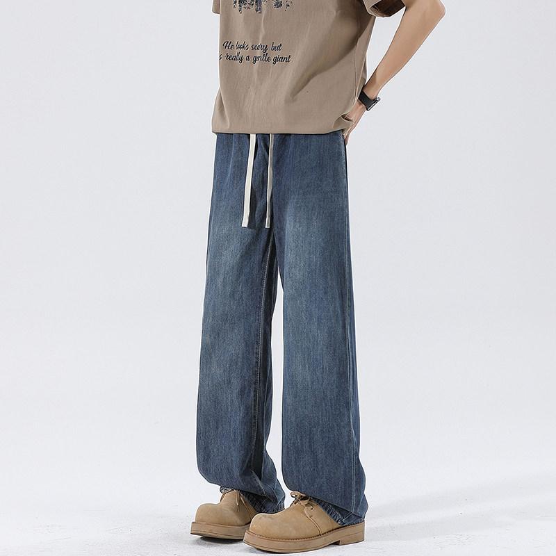 デニムパンツ メンズ 夏用 軽量 ルーズフィット ワイドレッグ ストレート 接触冷感 再生繊維 ヴィンテージ カジュアル 普段使い 吸湿速乾 デニム生地