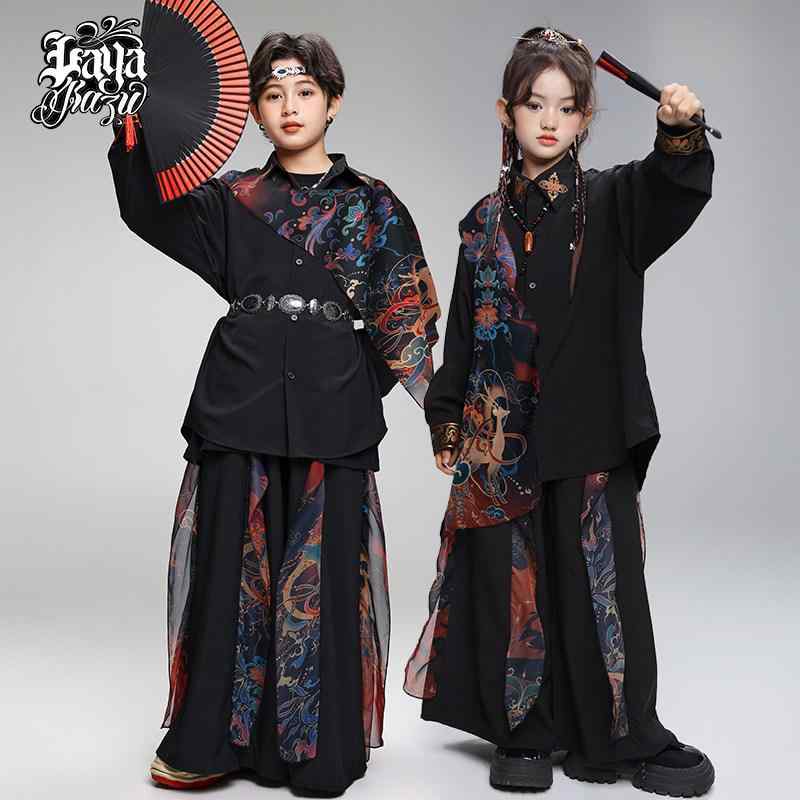 子供服 男の子 女の子 ヒップホップ 中国風 パフォーマンス衣装 ストリートダンス セット ステージ用 カジュアル トップス ボトムス 組み合わせ