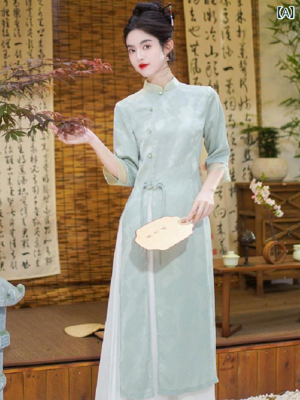 瀬戸ものお召しもの 亭主もち用 夏 漢服風 衣装 耳かき息休め館 御役目服 禅意 茶服 2点仕掛ける 口さかしい 図案化 好いたらしい 原料品 レディースファッション-ドレス
