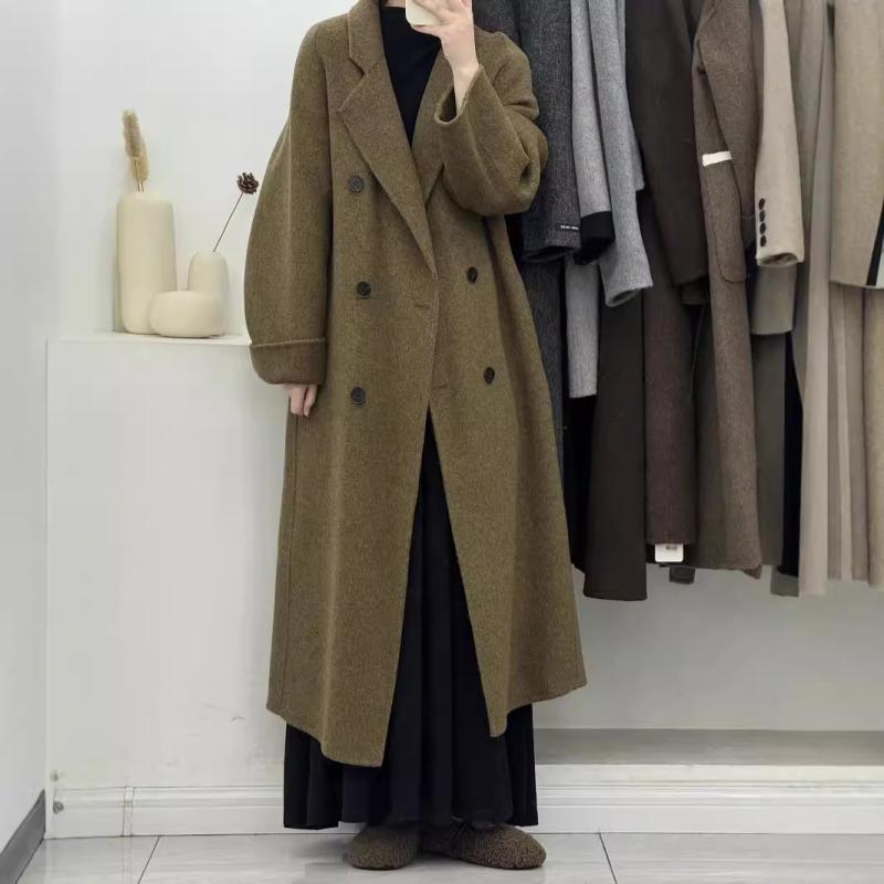 秋冬 コート 女性用 羊毛 ダブルフェイス ツイード ロング丈 ゆるシルエット 高級感 ファッション 気質 ゆったり 暖か スタイリッシュ ウール素材 ロングコート 女性 秋冬用 モードスタイル 軽量 暖房性 ベーシック ワードローブ