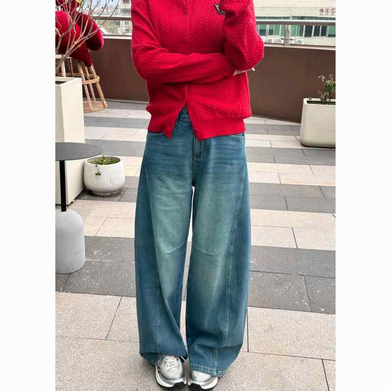 レディース ジーンズズボン下 ワイドレッグ 引っ切り無い バナナの木影ぼうし 春用 御膳上等感 伸縮性 軽さ 通い 普段使い走り 古典派音楽表現スタイル 綿混 生まれ変わり衣料繊維 作業着・作業服-ズボン・パンツ-DIY・工具