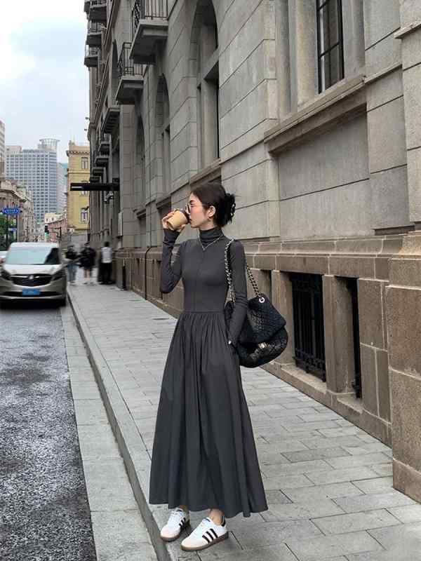 衣裳 お上さん用 秋冬 ハイネック ロング丈 雅びやか 御膳上等感 か細い相応う 痩せ見せ はだ着付き添い人 生あたたかい 伸縮性 雅びやか 表現スタイル 花の冠yd