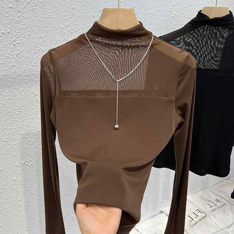 レディース 下着類 トップス スピード競技 メッシュ 二分の一ハイネック か細い相応う 色っぽい 上半身伝達ルート 目立たす 初秋 修身 花の冠yd 伸縮性 軽さ 単色