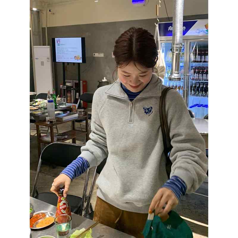 レディース パーカー 韓国  二分の一ファスナー 照明ランプ色合い 流汗 フーディー 朦朦たる 起毛 生あたたかい アウター 普段使い走り 秋冬 合わせ分かりやすい スウェット・トレーナー-トップス