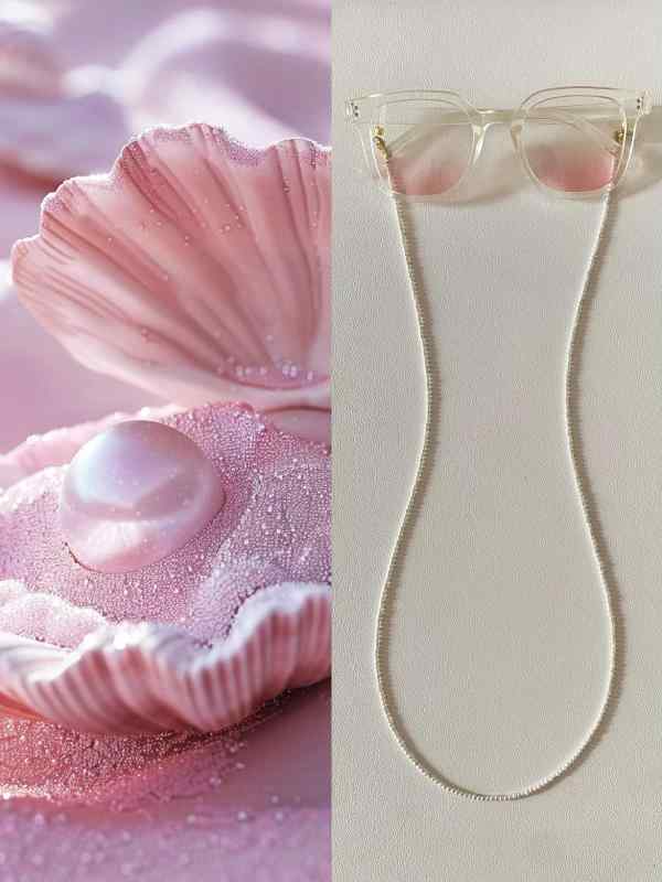 眼鏡チェーン 女性用 貝殻 パール 小丸ビーズ ロングストラップ ネックレス ファッションアクセサリー 汎用 サングラス対応 軽量 日常使い
