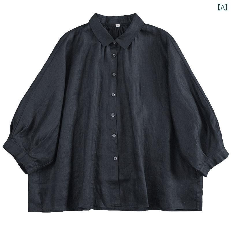 プルオーバー レディース 夏 麻 薄っぺら ゆったり 小襟 UVとり捨てる 引っ敷き黒いこと 防紫外線 アウトドア 普段使い走り 軽さ 填まる トップス