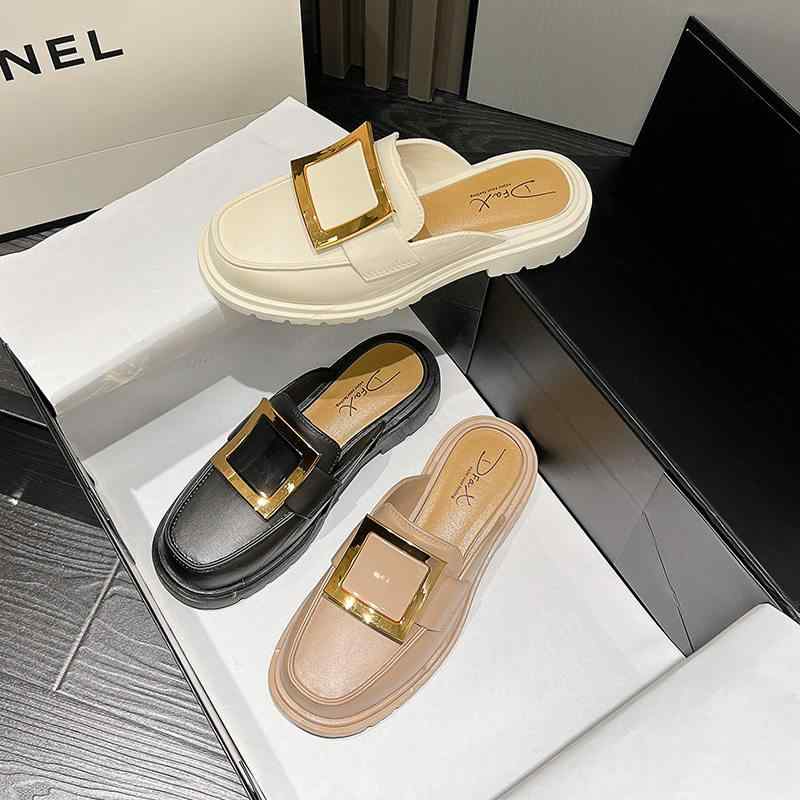 サンダル お上さん用 厚底 木目細か クールサンダル 真四角バックル つま先押しかぶせる 出で立つ用 心地よい たわい無いシューズ 夏用 軽さ 座布団性 砂浜サンダル デイリー使い走り サクラ色系 象牙色