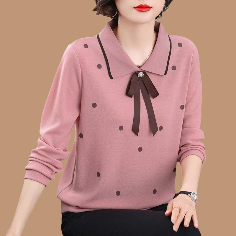 レディース 長袖 Tシャツ 綿100 ゆったり ドールカラー 翻領 春秋 大人女性用 ルーズフィット インナー アウター トップス 普段使い 柔らかい素材 伸縮性