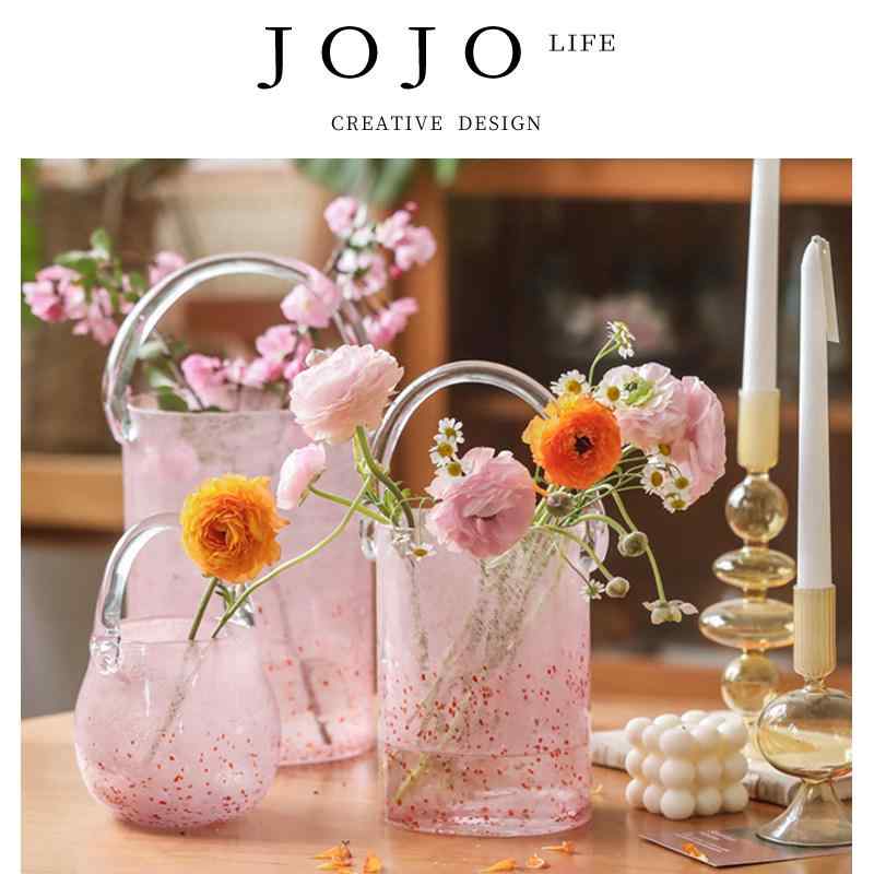 さくら色 水玉 澄み切った硝子 手提げ 水耕え相応う 花立て 御花軍事基地 室内装飾 卓上用 今めかしい