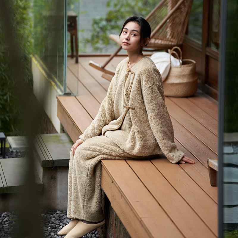 パジャマ 成人女性用 秋冬 朦々たる コーラルフリース 中華風 ゆったり 長袖 御部屋御召しもの 仕掛ける 生あたたかい 御部屋着 肌付き