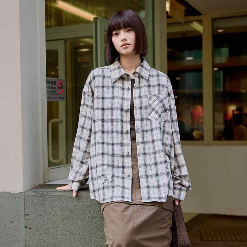 シャツ メンズ レディース チェック柄 長袖 ゆったり カジュアル ビッグシルエット ルーズフィット コットン トップス 普段使い アウター|リバーパディ