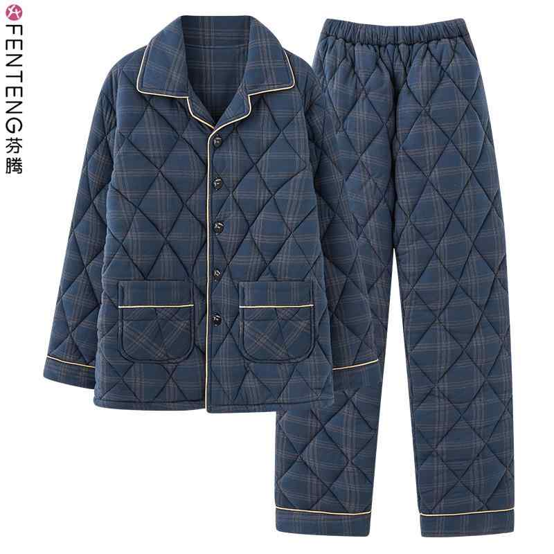 パジャマ 男性用 冬用 厚手 保暖 綿100% セット 向け 部屋着 ホームウェア 保温性 暖か